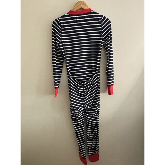 J Crew Union Suit Pajamas Striped Blue White Red Small One Piece Long John’s - Picture 6 of 11